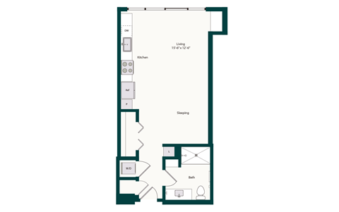 Floor plan for studio, 1 bath, 580 sqft